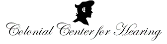 Logo for Colonial Center for Hearing featuring a silhouette of a colonial-era figure in profile, with elegant cursive text reading Colonial Center for Hearing beneath the silhouette.